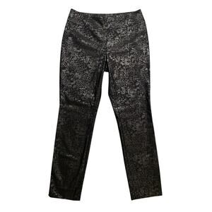Nic + Zoe Leggings Womens 8 Black Cheetah Coated Metallic Pull On Stretch Ankle